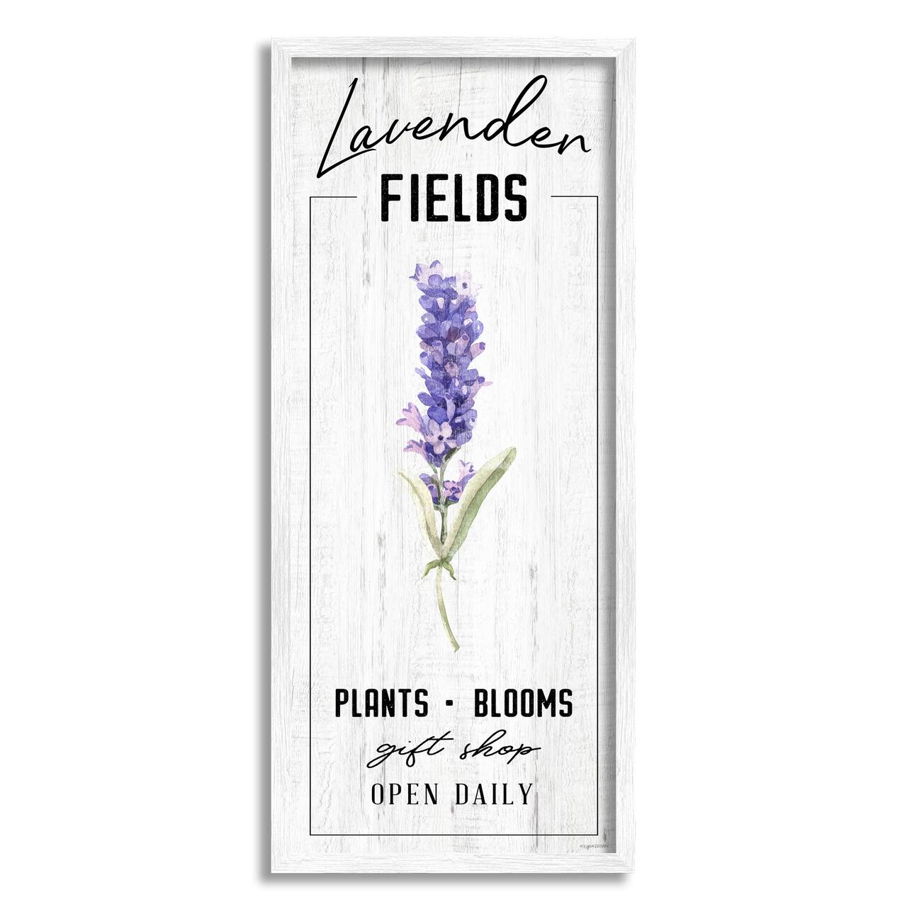 Stupell Industries Lavender Fields Purple Farm Florals Gift Shop Sign in White Frame Wall Art